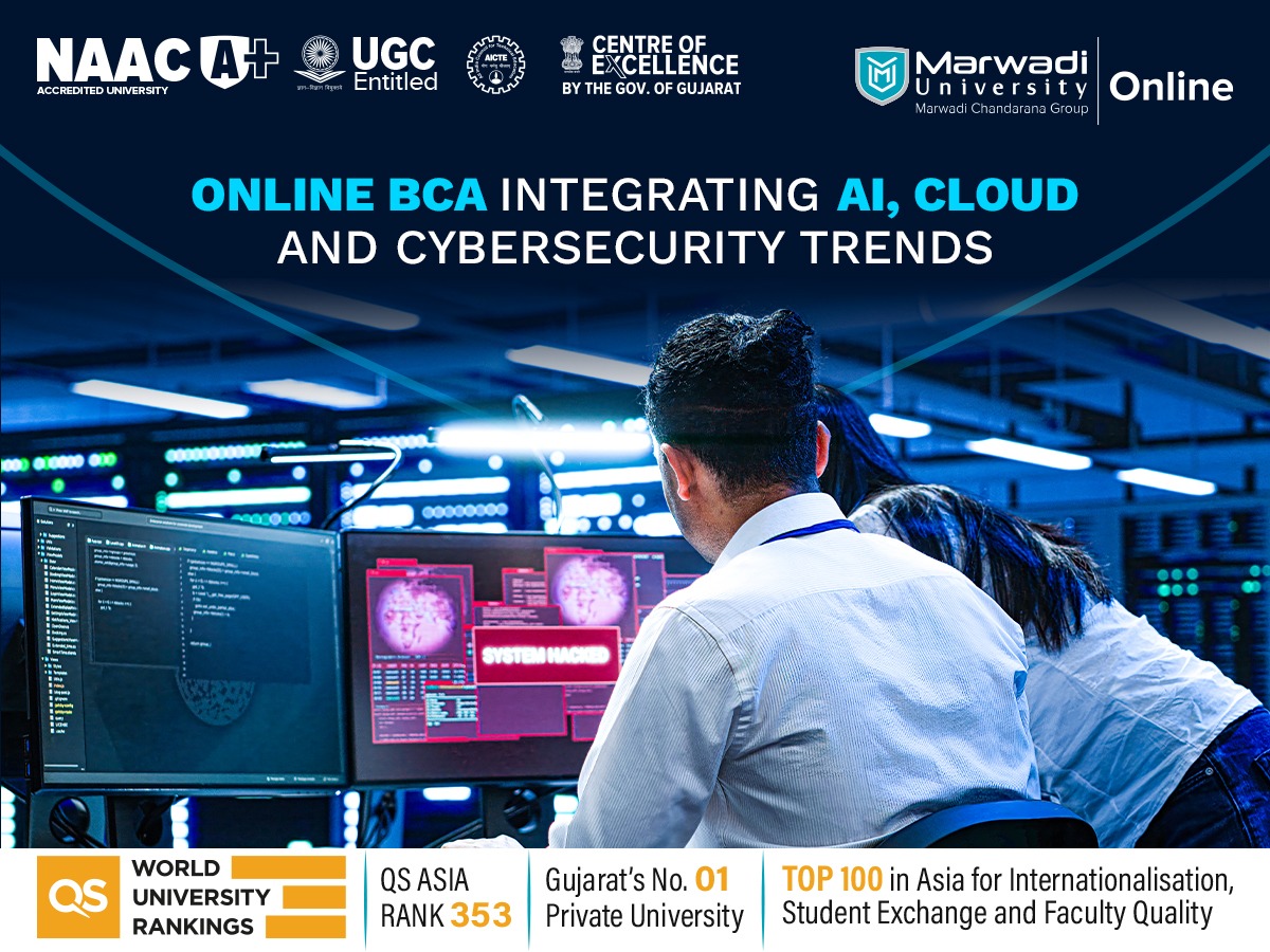Online BCA program integrating AI, Cloud and Cybersecurity trends at Marwadi University Online