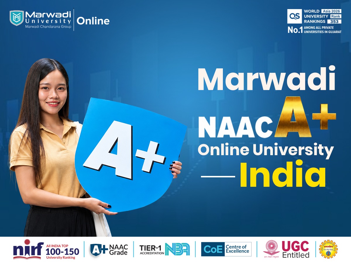 Explore Marwadi University, a NAAC A+ online university in India, with UGC-DEB recognition, online courses, fees, eligibility and admission details.
